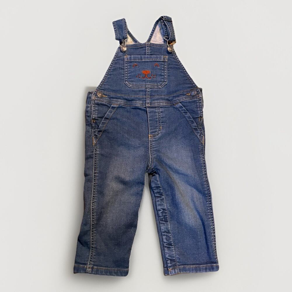 Carter’s Baby Denim Overalls Cat Face Embroidered Blue Jean 18 Months